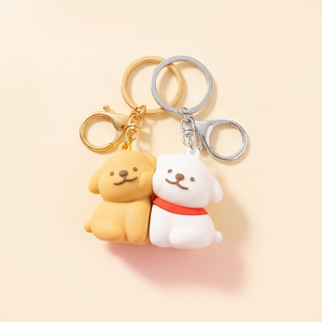 Honey Pup Pair Keychain - pair of puppies