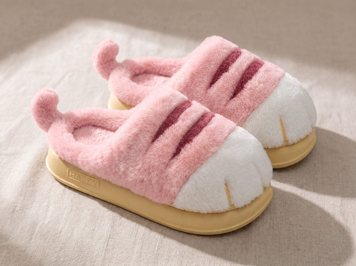 Kitty Paw Slippers — Pink slide pair