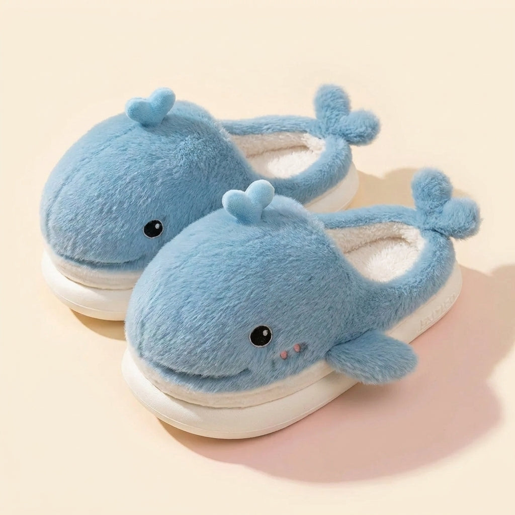 Baby Whale Slippers pair, studio product photo