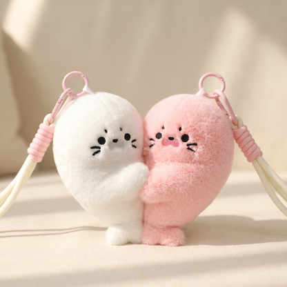 Cuddle Cub Couple Keyring — white and pink plush pair