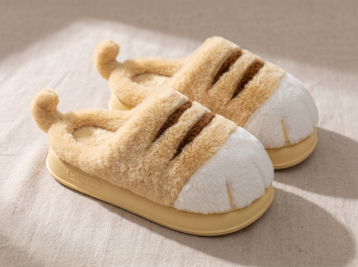 Kitty Paw Slippers — Tabby slide pair