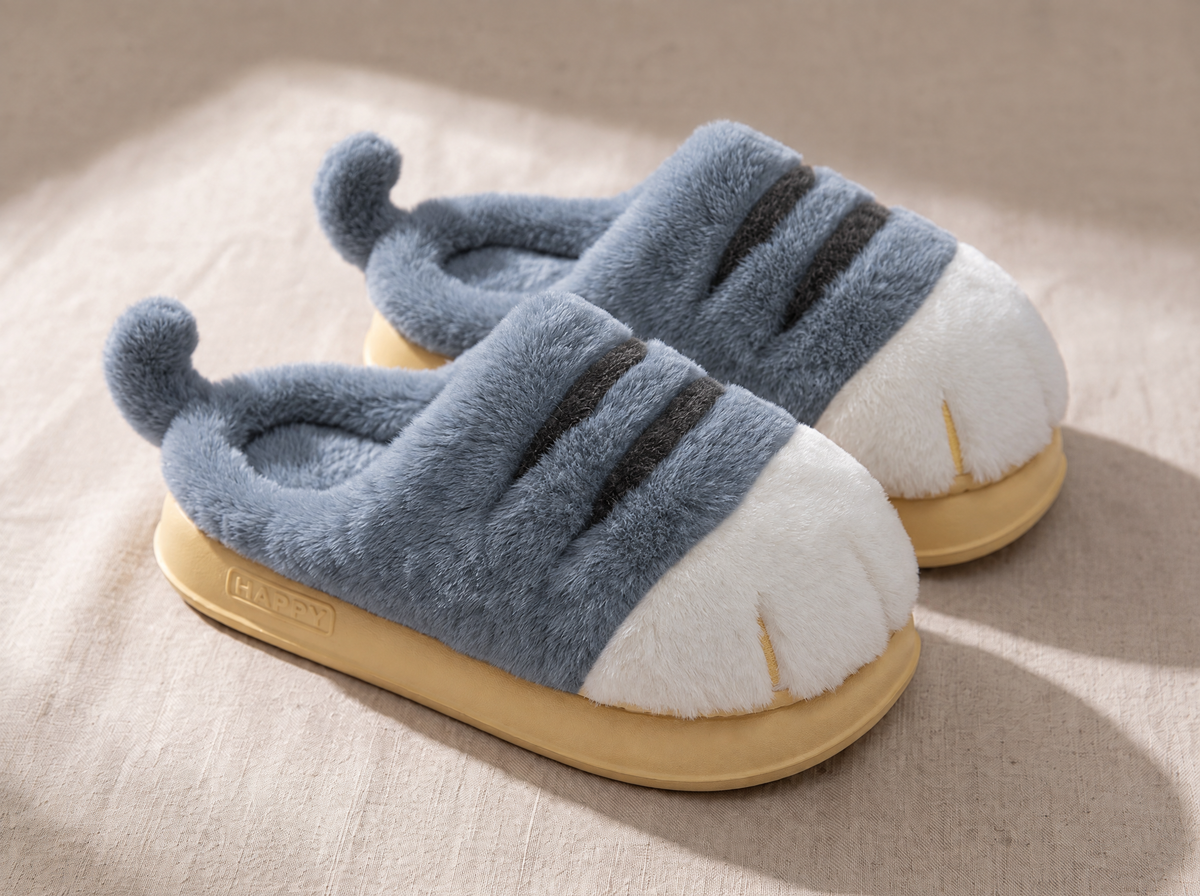 Kitty Paw Slippers — Gray slide pair