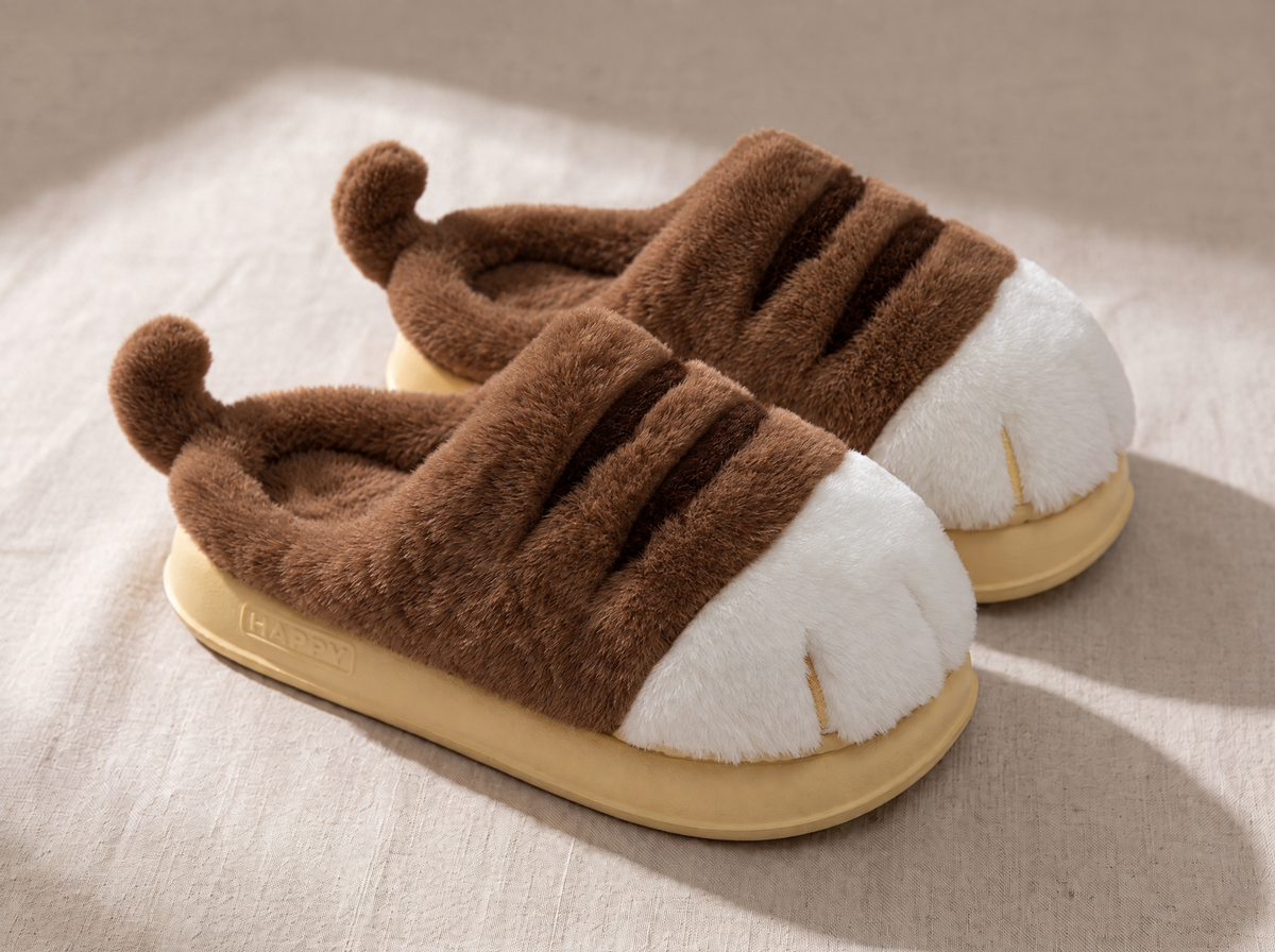 Kitty Paw Slippers — Cocoa slide pair