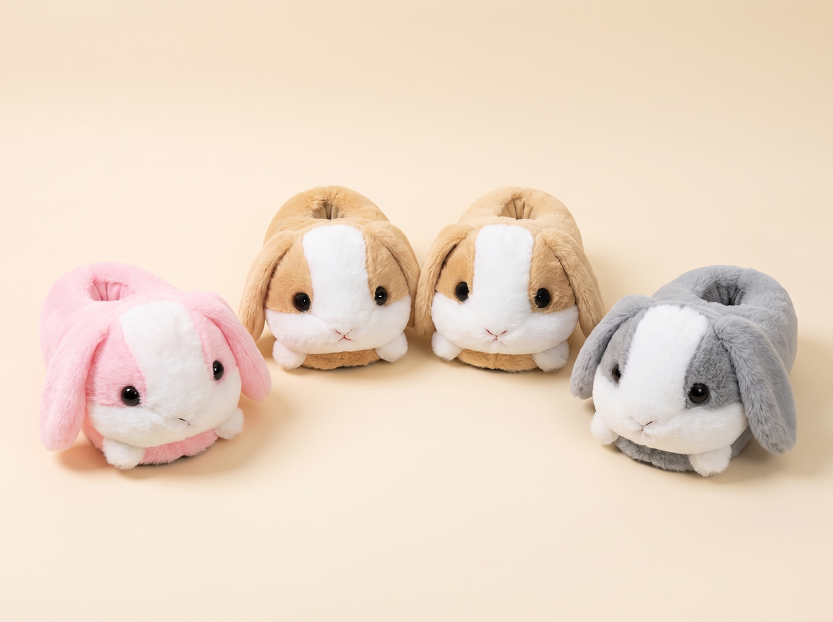 Fluffy Critter Slippers — tan, pink and gray bunny styles
