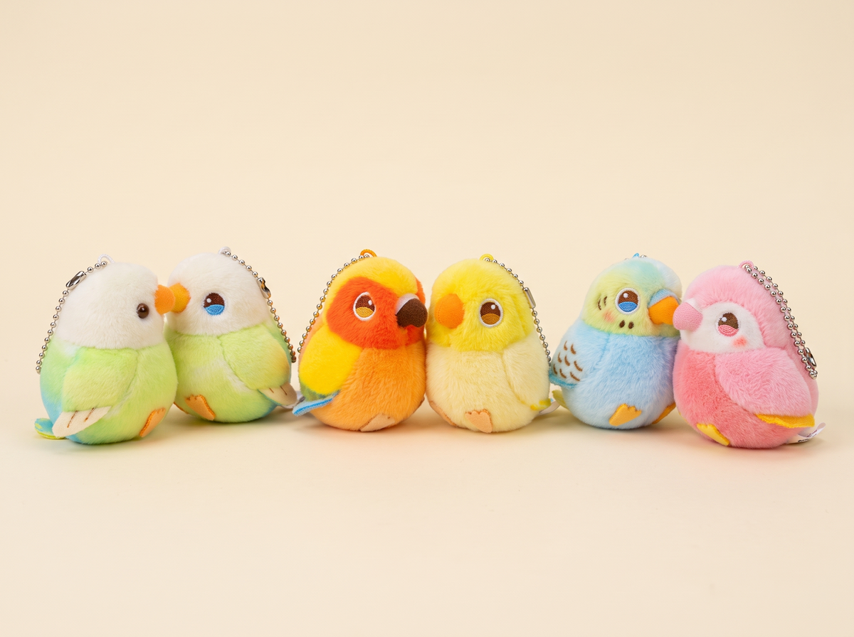Lovebird Pair Keychain — green, orange and blue colorways