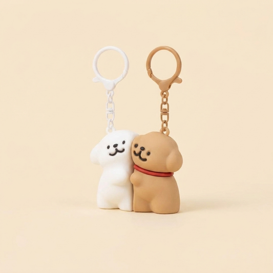 Puppy Pair Keychain, three-quarter angle view