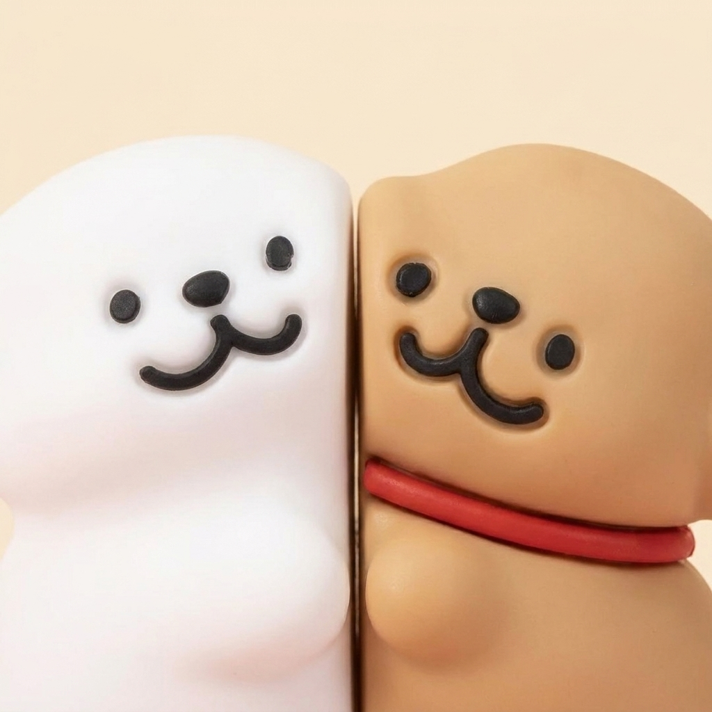 Puppy Pair Keychain, close-up of faces