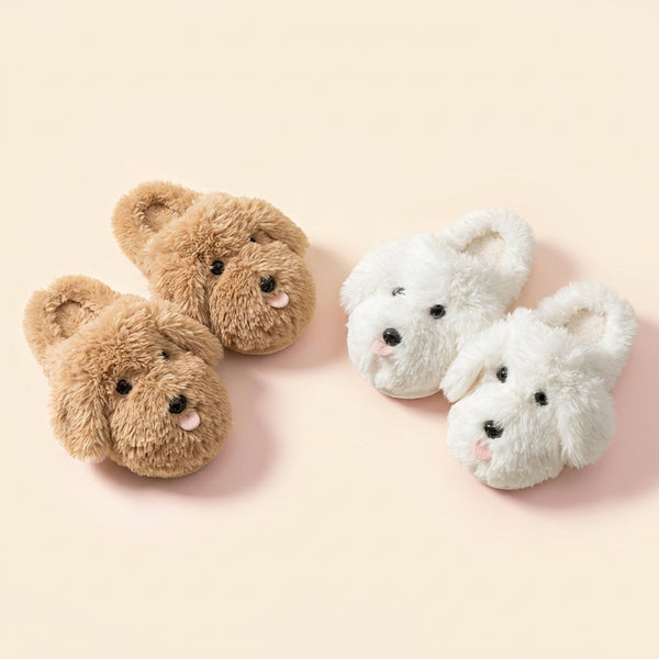 Shaggy Pup Slippers, both colorways, studio product photo